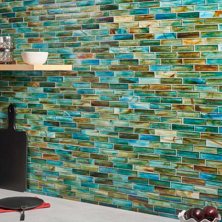 Lagoon Green Polished Glass Brick Joint Mosaic Wall Tile