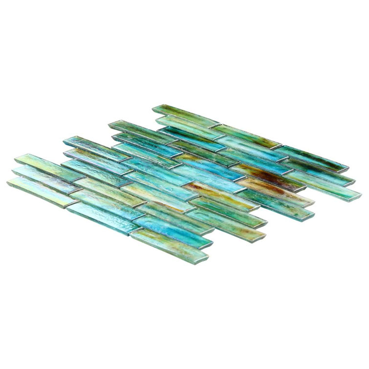 Lagoon Green Polished Glass Brick Joint Mosaic Wall Tile