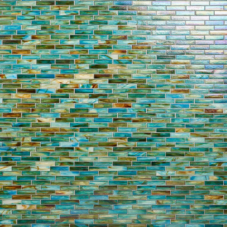 Lagoon Green Polished Glass Brick Joint Mosaic Wall Tile