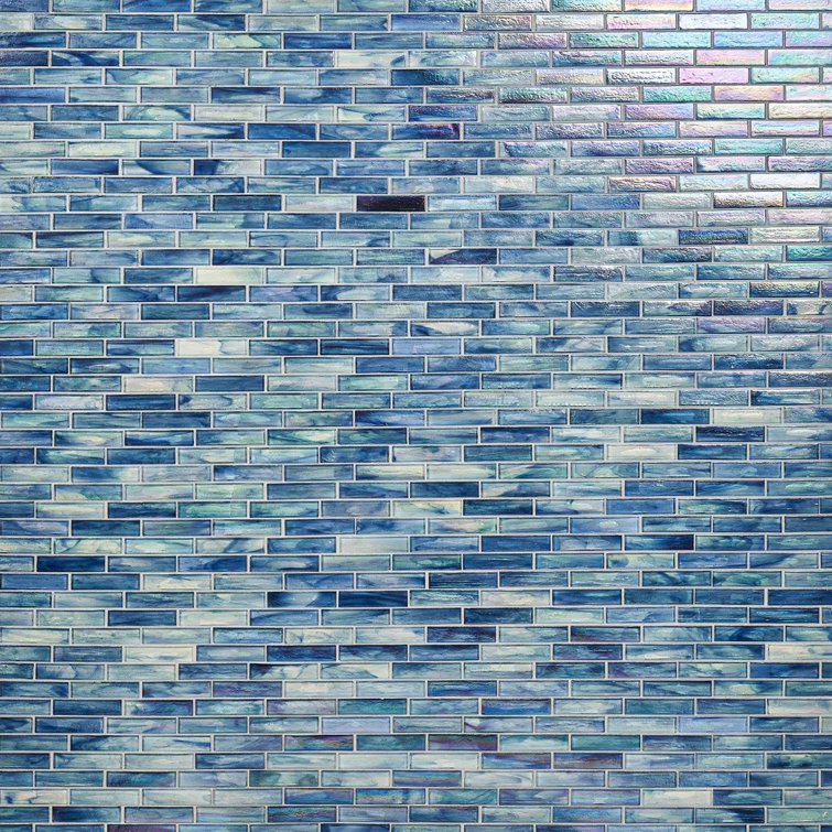 Beach Blue Polished Glass Brick Joint Mosaic Wall Tile