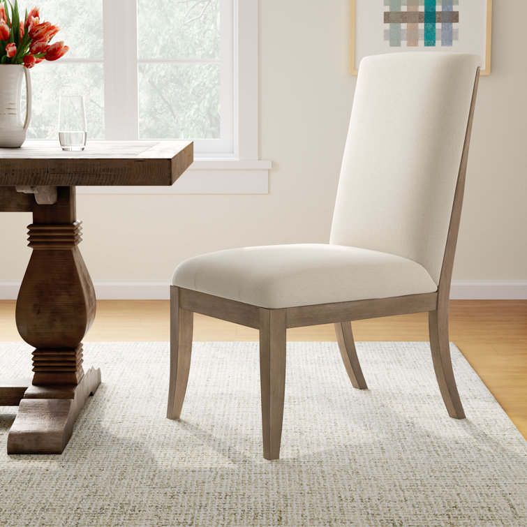 Ivory Upholstered Parsons Side Chair with Natural Wood Legs