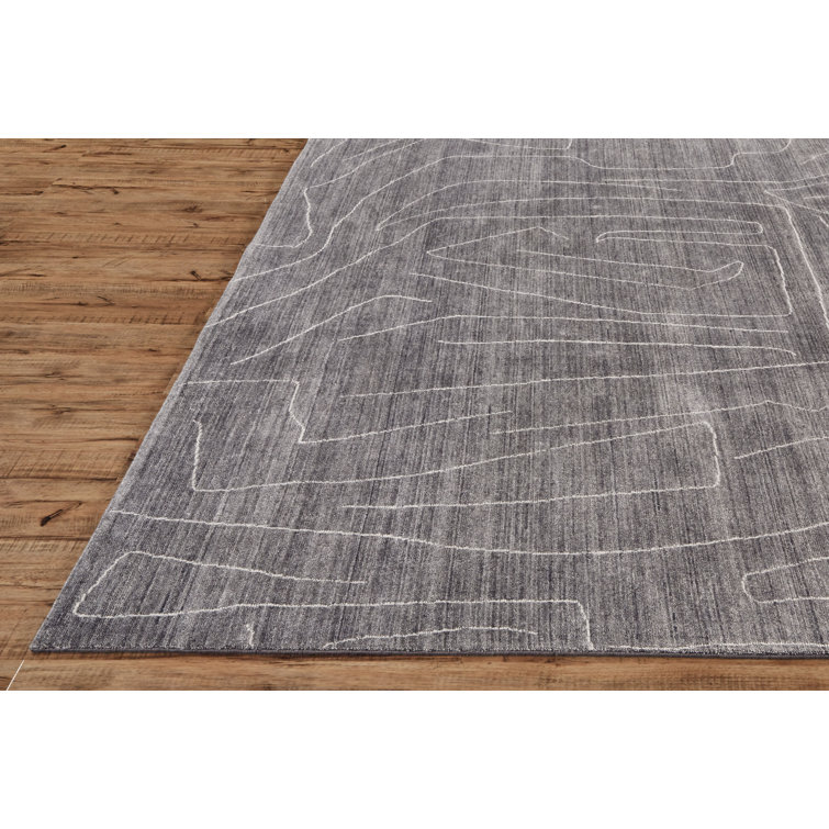 Lennox Abstract Gray Viscose 5' x 8' Hand-Loomed Area Rug