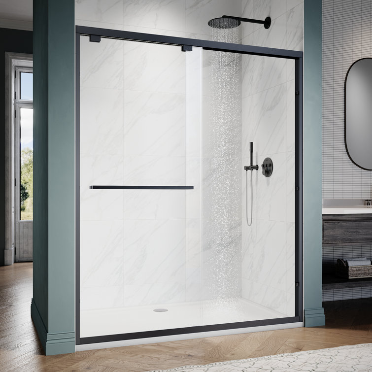 60''W x 72''H Matte Black Framed Clear Tempered Glass Shower Door