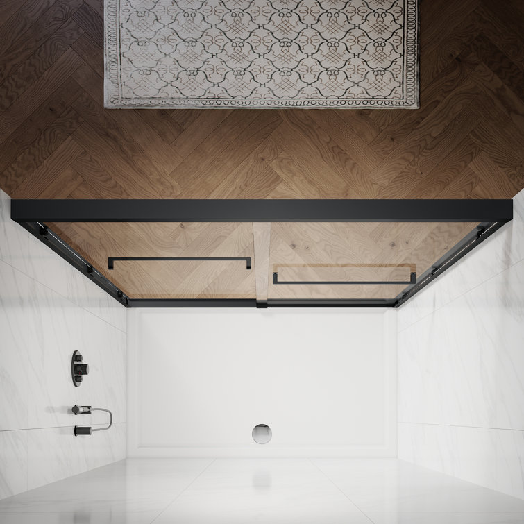 60''W x 72''H Matte Black Framed Clear Tempered Glass Shower Door