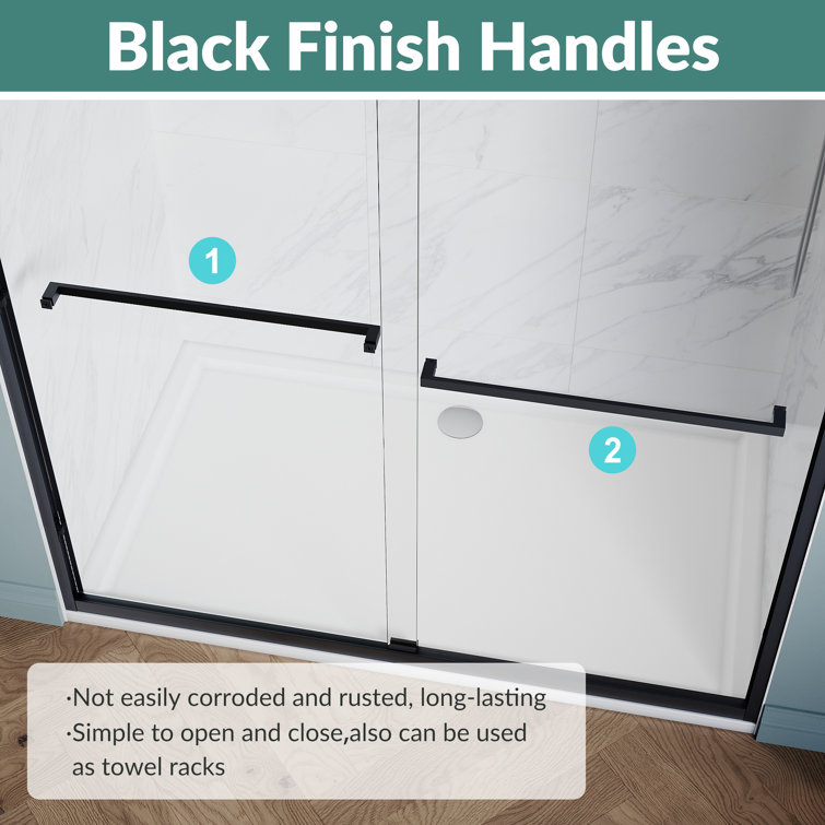 60''W x 72''H Matte Black Framed Clear Tempered Glass Shower Door