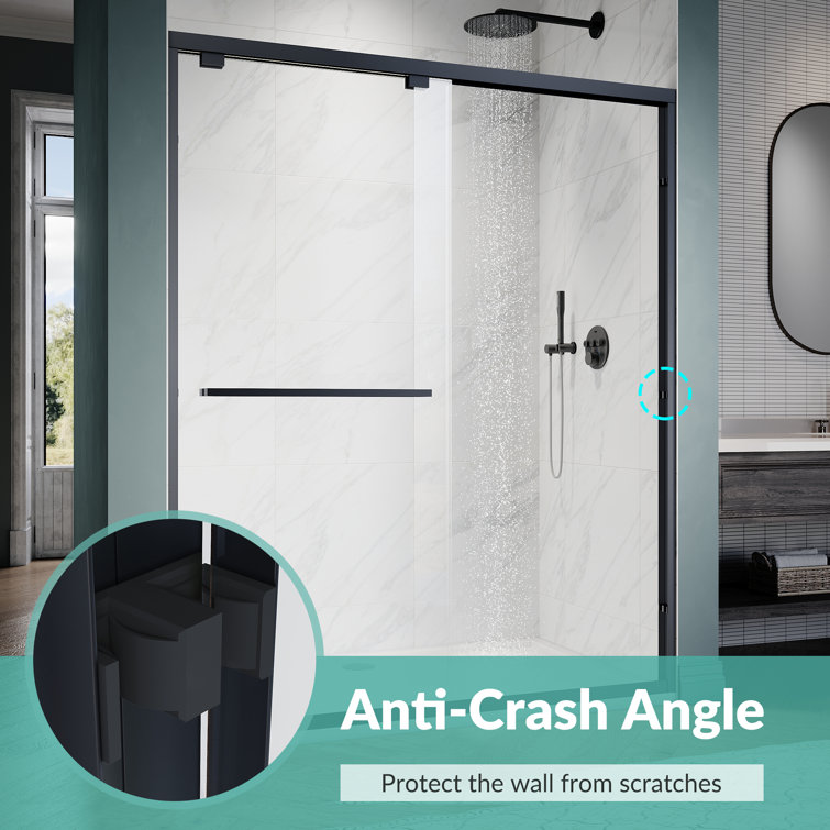 60''W x 72''H Matte Black Framed Clear Tempered Glass Shower Door