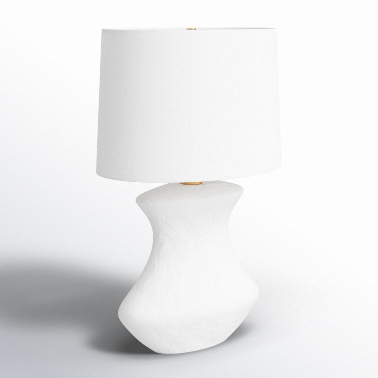 Matte White Ceramic Table Lamp with Linen Shade