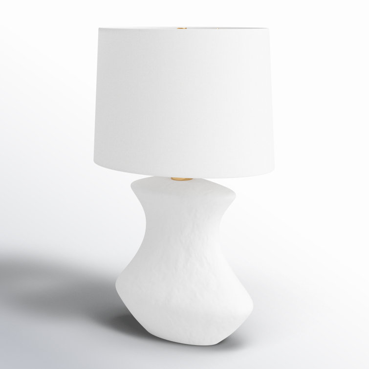 Matte White Ceramic Table Lamp with Linen Shade