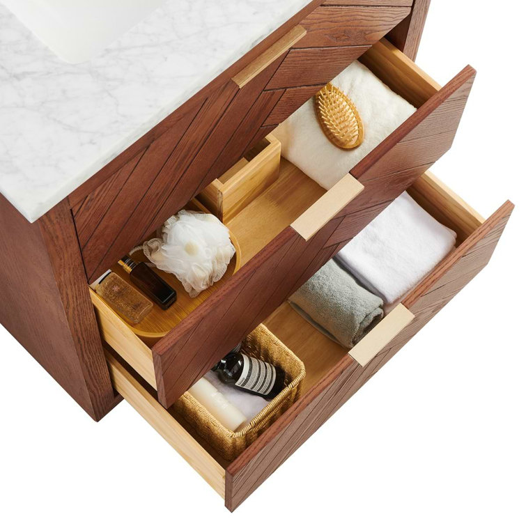 Baker 36" Ash Wood Vanity with Carrara Marble Top