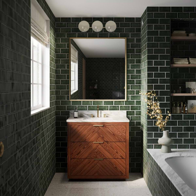 Baker 36" Ash Wood Vanity with Carrara Marble Top