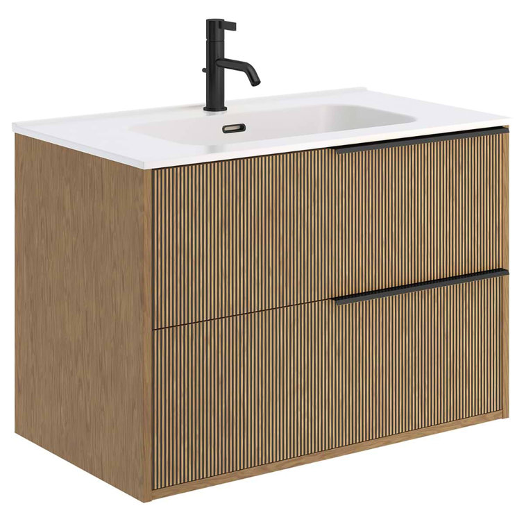Demeter Medium Brown MDF Wall Mounted Vanity with White Ceramic Sink