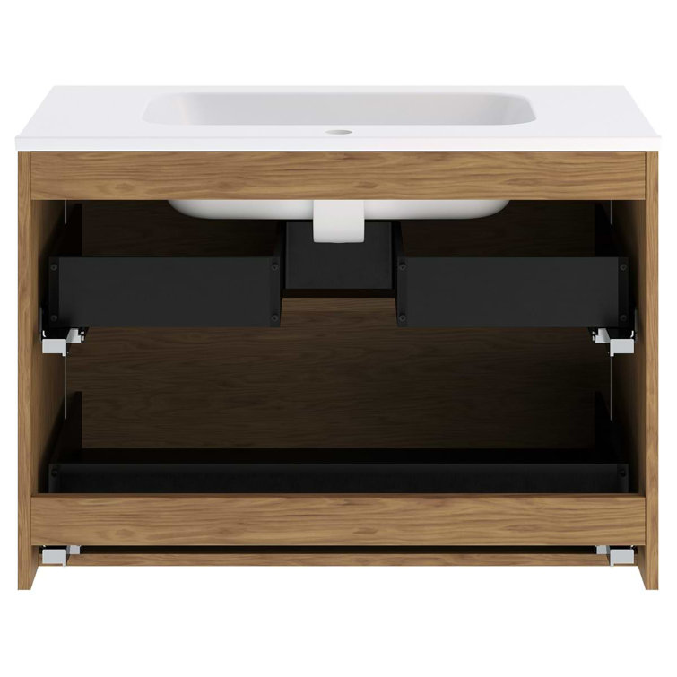 Demeter Medium Brown MDF Wall Mounted Vanity with White Ceramic Sink