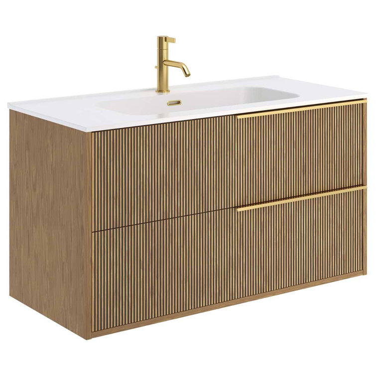 Demeter 40" Medium Brown MDF Wall Mounted Vanity with White Ceramic Top