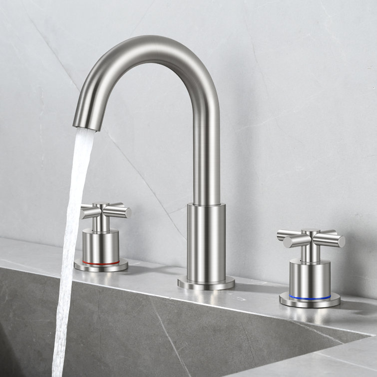 Brushed Nickel Double Handle High Arc Bathroom Faucet