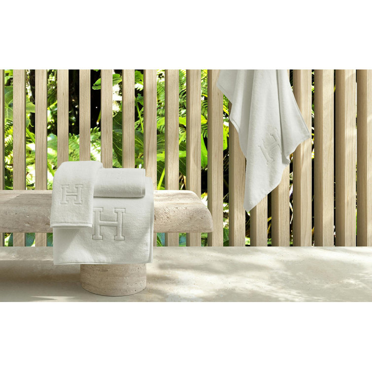 White Egyptian Cotton Fingertip Washcloth with Monogram