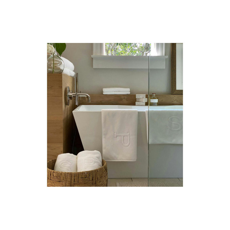 White Egyptian Cotton Fingertip Washcloth with Monogram