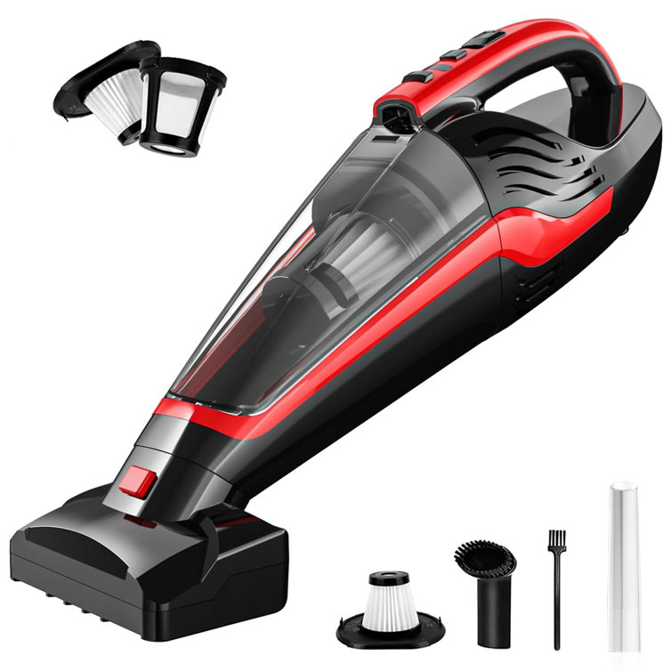 Red Cordless Handheld Vacuum with Reusable Filter for Pet Hair
