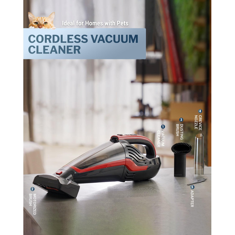 Red Cordless Handheld Vacuum with Reusable Filter for Pet Hair