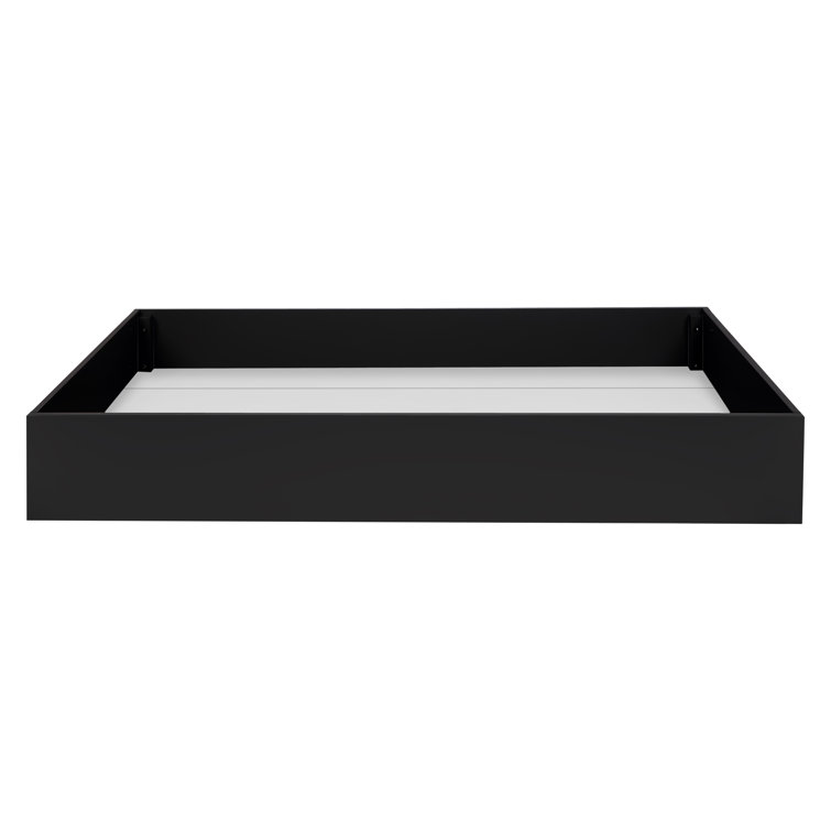 Black Twin Minimalist Wood Trundle Bed with Storage