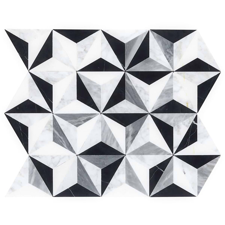 Phantom Black and White Geometric Marble Mosaic Tile