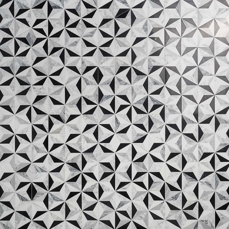 Phantom Black and White Geometric Marble Mosaic Tile