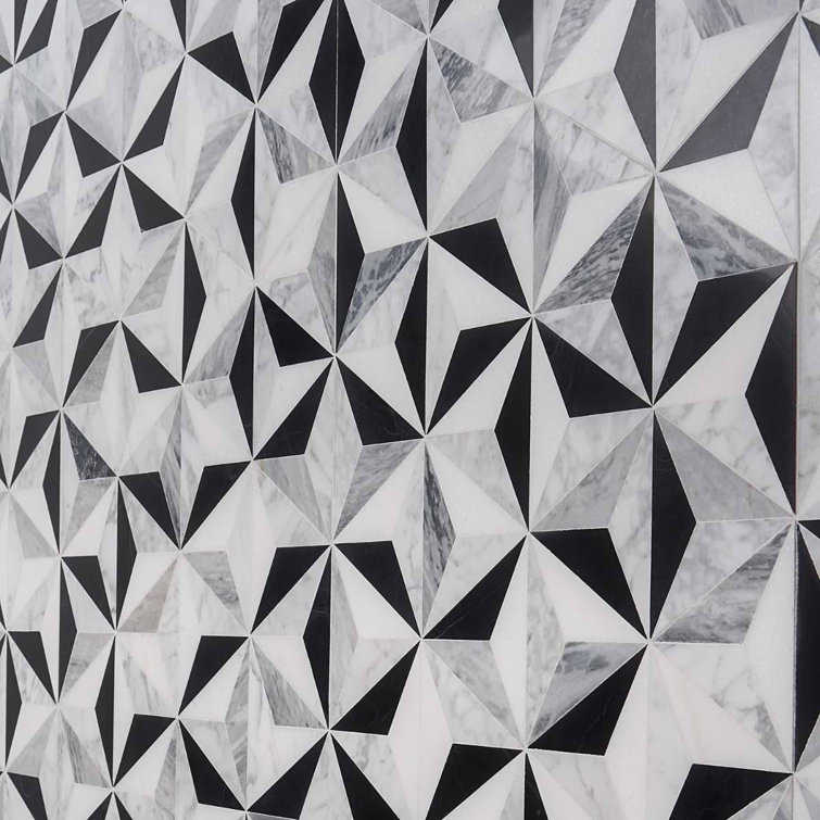 Phantom Black and White Geometric Marble Mosaic Tile