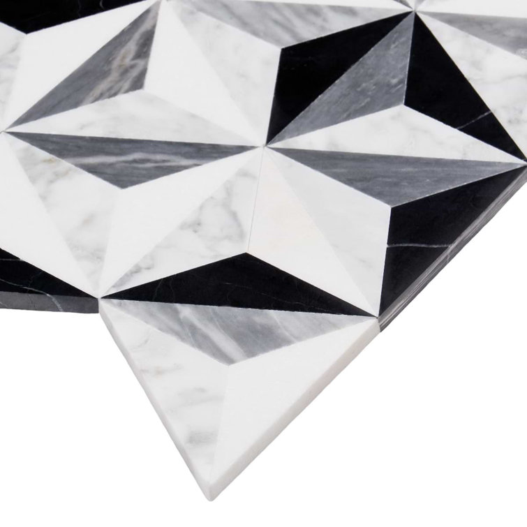 Phantom Black and White Geometric Marble Mosaic Tile