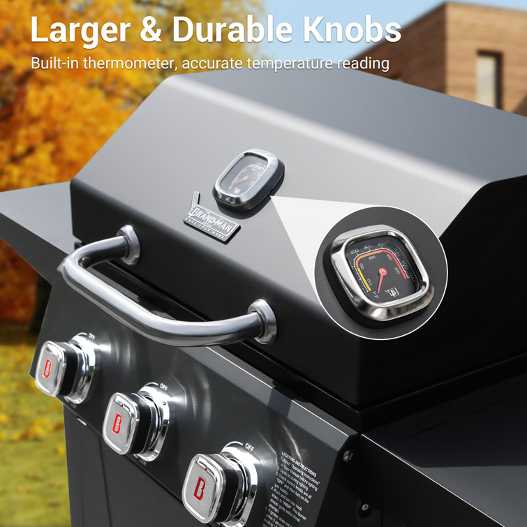 Black Stainless Steel 3-Burner Propane Gas Grill with Built-In Thermometer