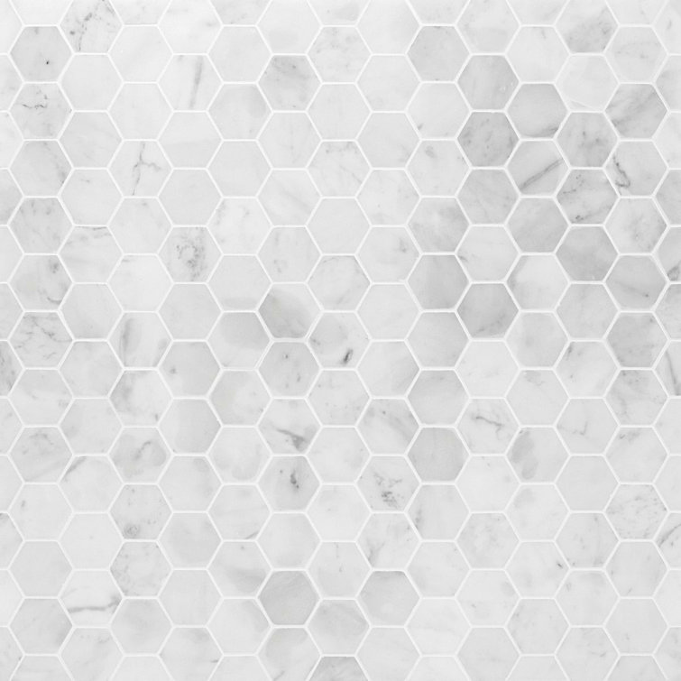 White Carrara 2" Hexagon Polished Marble Mosaic Tile