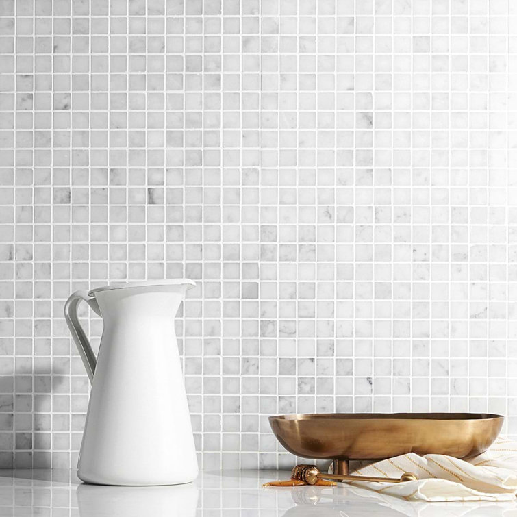 White Carrara Marble 1x1 Square Mosaic Wall Tile