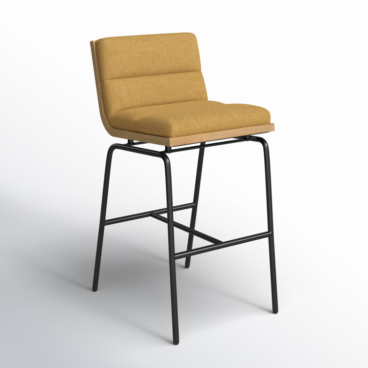Black Metal Saddle Bar Stool with Brown Upholstered Seat