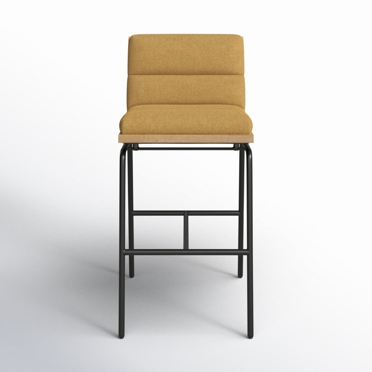 Black Metal Saddle Bar Stool with Brown Upholstered Seat