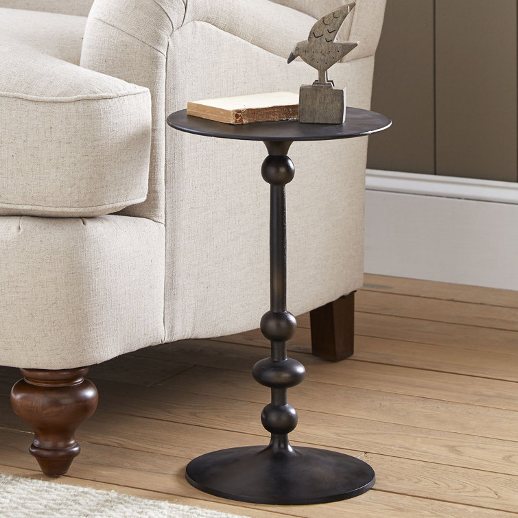 Zora Distressed Nickel Iron Round Pedestal Side Table