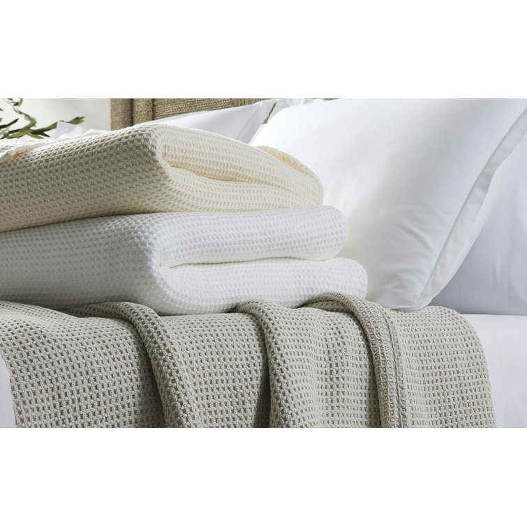 Luxurious White Cotton Waffle Full/Queen Blanket