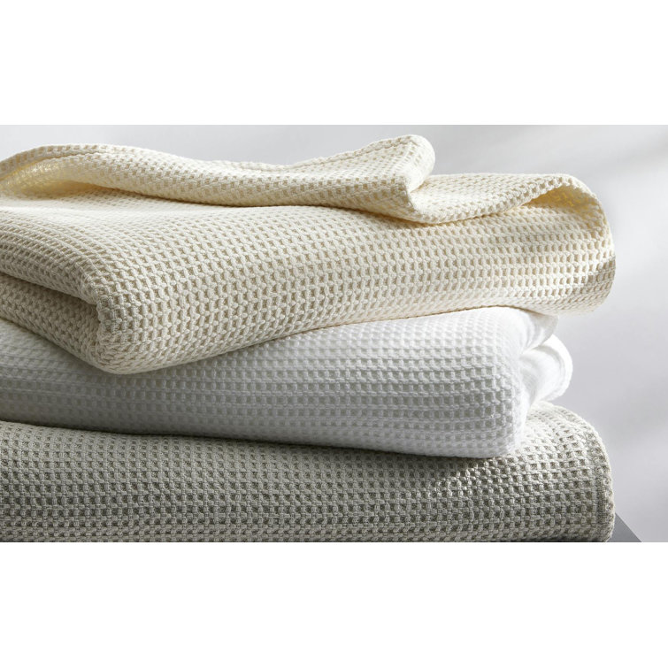 Luxurious White Cotton Waffle Full/Queen Blanket