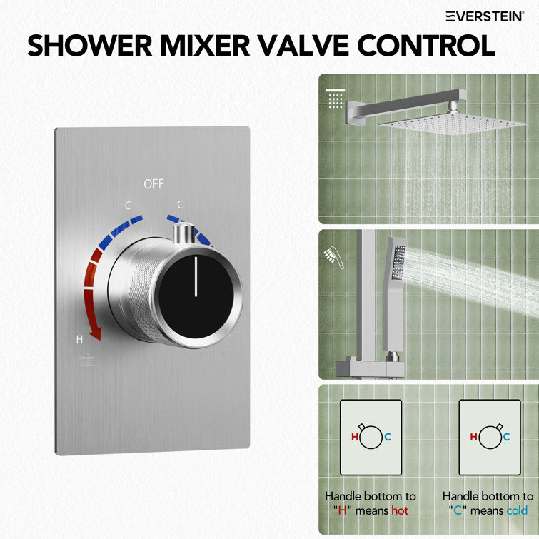 10" Brushed Nickel Adjustable Rainfall Shower System with Handheld