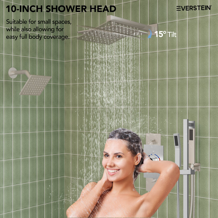 10" Brushed Nickel Adjustable Rainfall Shower System with Handheld