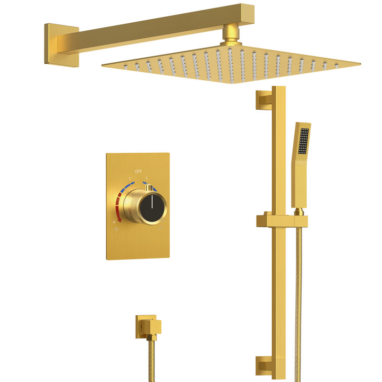 Brushed Gold 10" Rainfall Shower System with Handheld