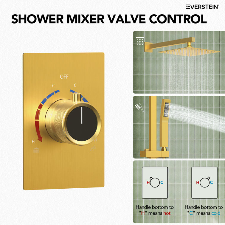 Brushed Gold 10" Rainfall Shower System with Handheld