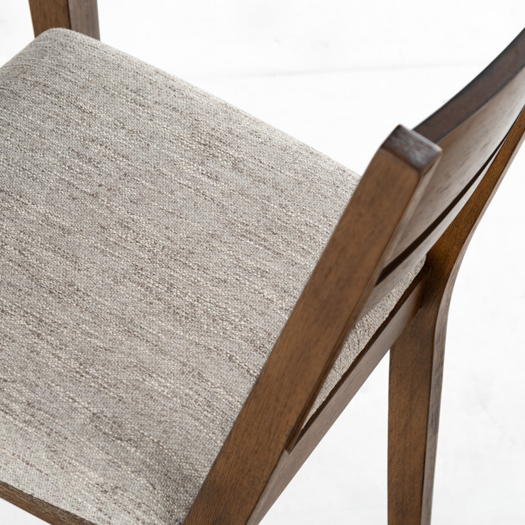 Medium Oak and Light Grey Linen Upholstered Dining Chair Set