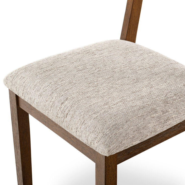 Medium Oak and Light Grey Linen Upholstered Dining Chair Set