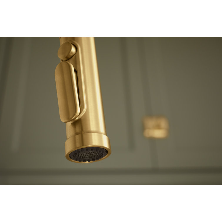 Vibrant Brushed Moderne Brass Pull-Down Kitchen Faucet