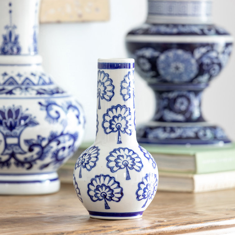Blue and White Porcelain Chinoiserie Bud Vase Set
