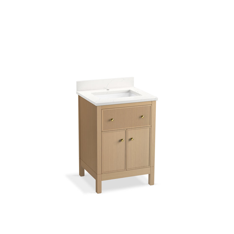 White Oak 24" Bathroom Vanity Cabinet with Quartz Top