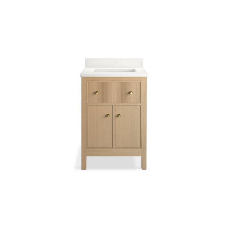 White Oak 24" Bathroom Vanity Cabinet with Quartz Top