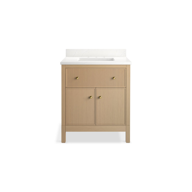 White Oak Freestanding Bathroom Vanity with Quartz Top