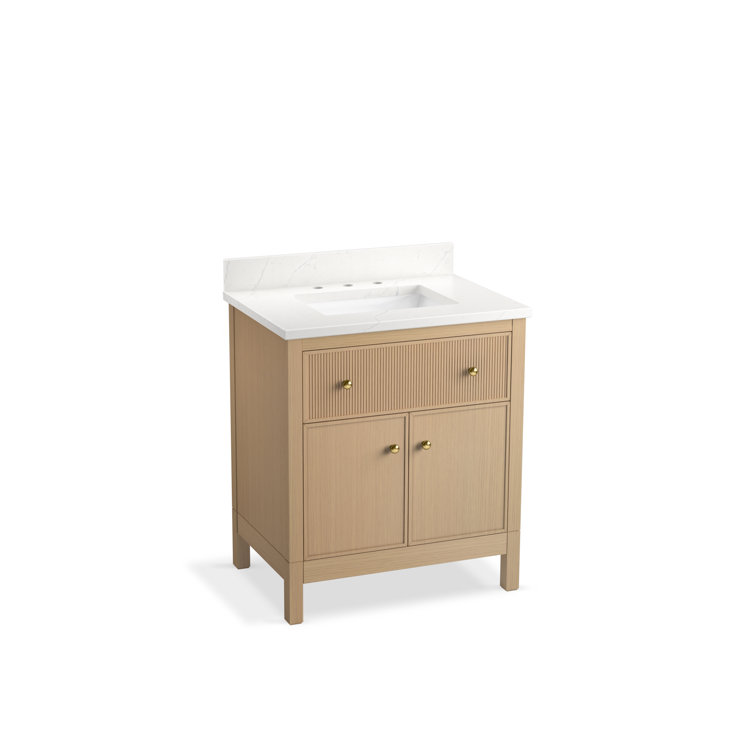 White Oak Freestanding Bathroom Vanity with Quartz Top
