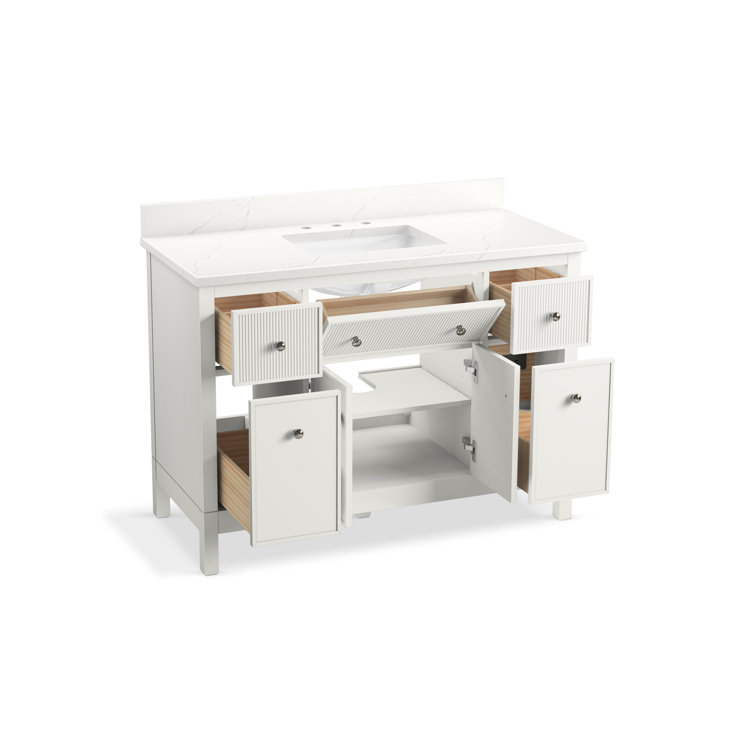 Malin White 48" Bathroom Vanity Cabinet with Quartz Top and Sink