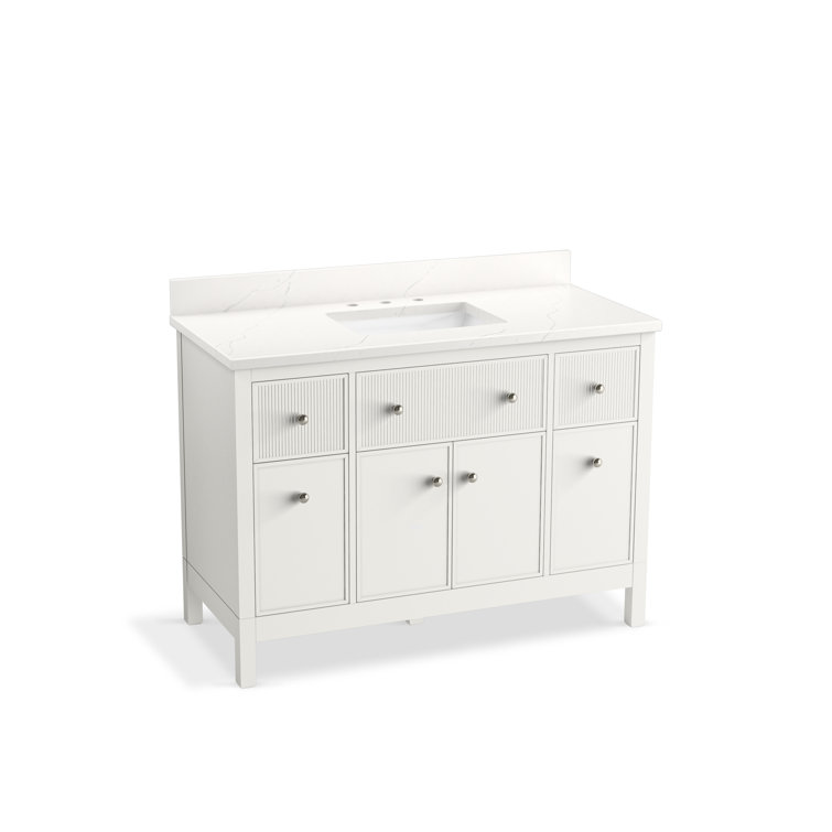 Malin White 48" Bathroom Vanity Cabinet with Quartz Top and Sink