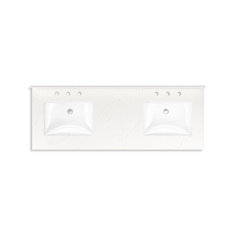 Malin White Double Sink Freestanding Bathroom Vanity with Quartz Top